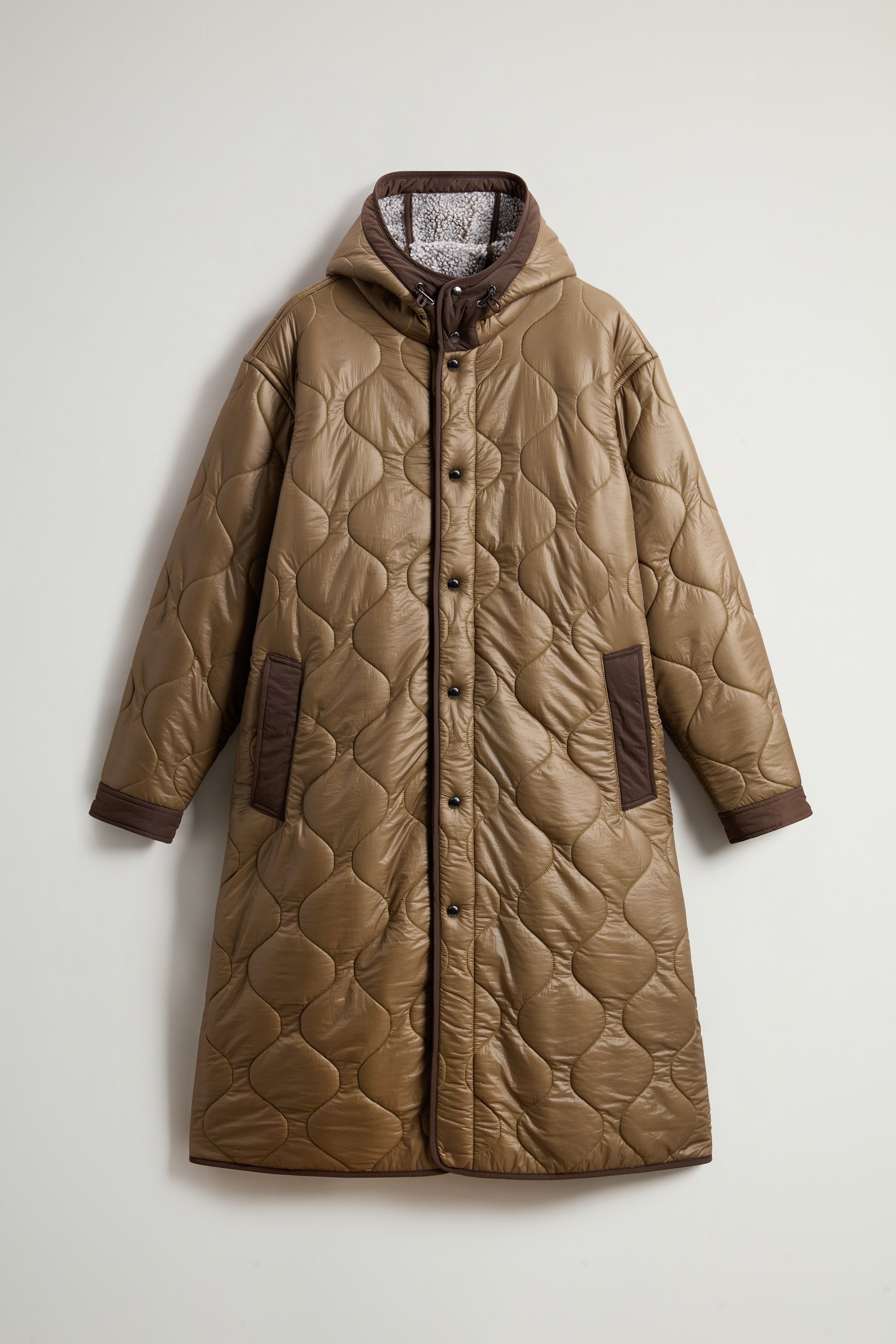 キルテッド シェルパー リネン ロング ジャケット / QUILTED SHERPA LINED LONG JACKET